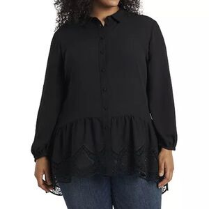 Vince Camuto Black Long Sleeve Peplum Tunic Shirt with Lace Plus Size 1X NWT